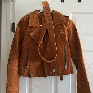 Burnt orange / rust colored blank NYC leather moto jacket
